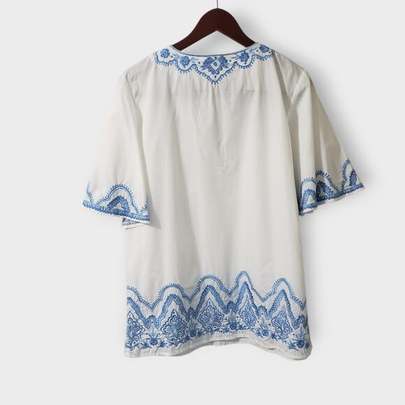 eShakti Wayward Fancies Floral Embroidered Fan Flare Sleeve Tunic Peasant L-14 - Picture 5 of 13